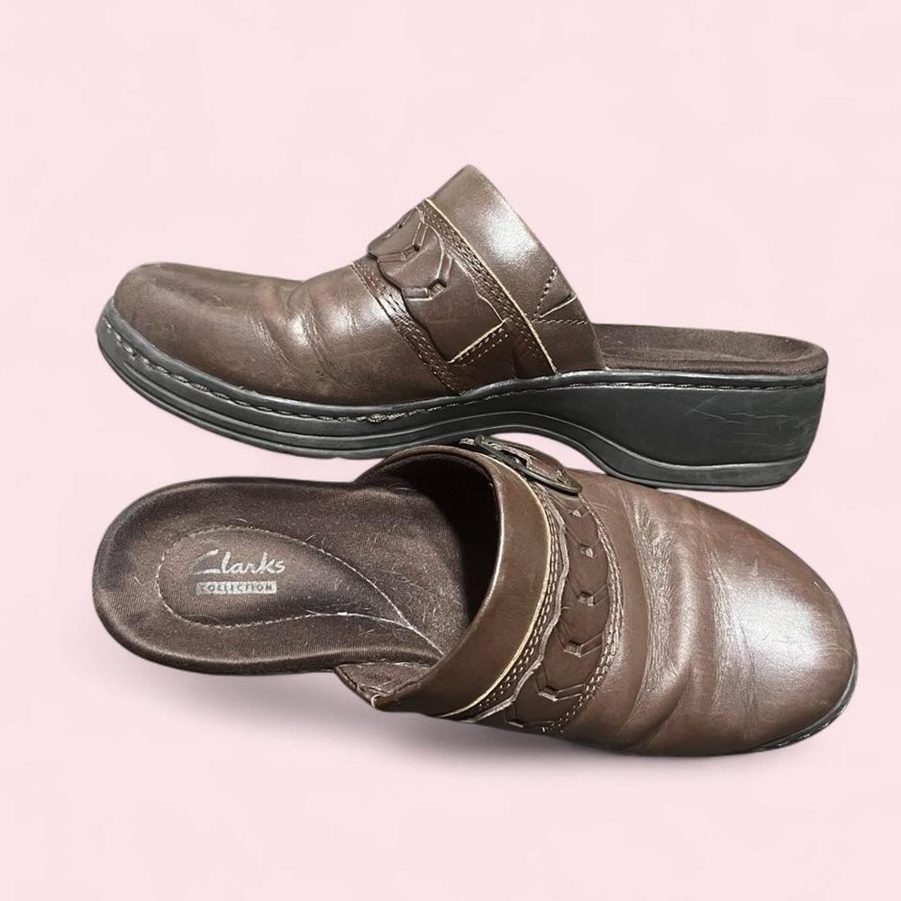 Clarks Collection Brown Leather Clog Mules Size 9M